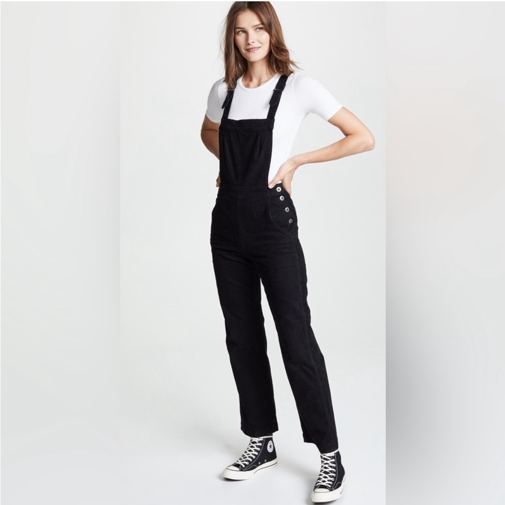 NWT AG Adriano Goldschmied Gwendolyn Straight Leg Corduroy Overalls Black XSmall